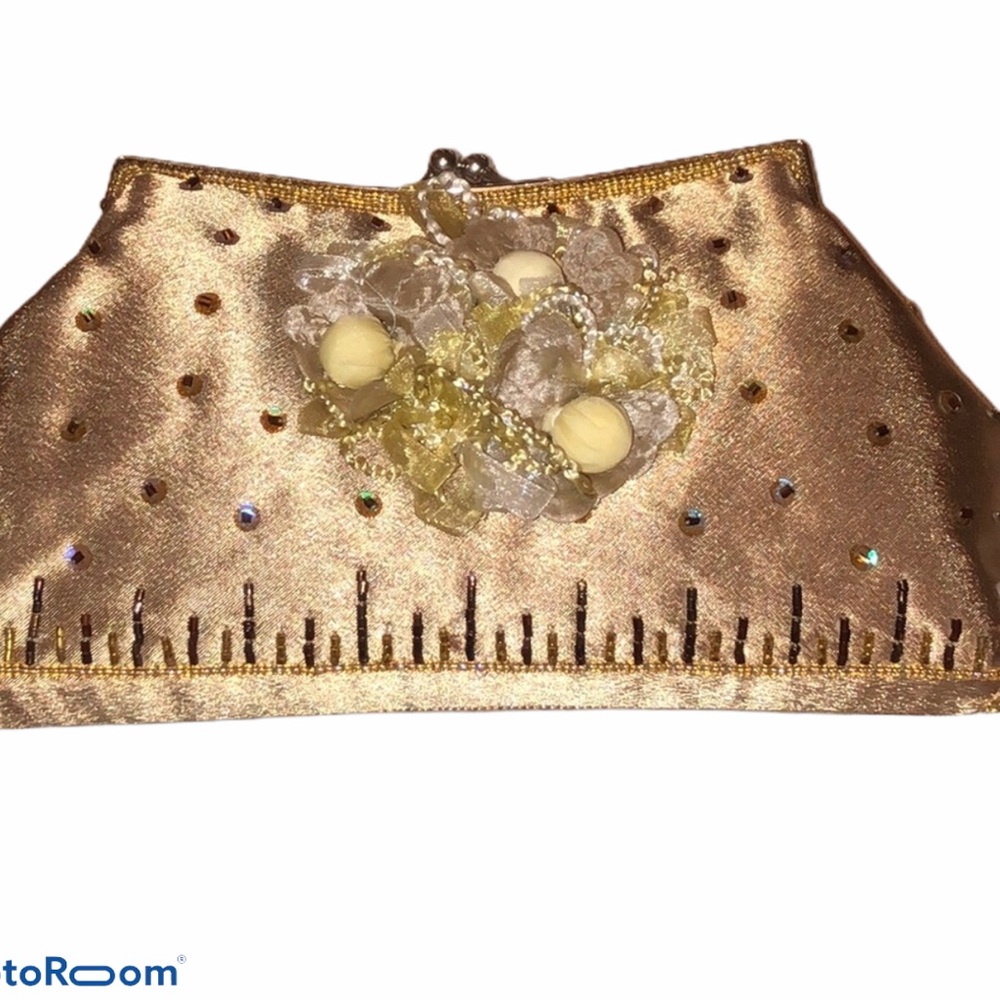 Mad Bags Champagne Gold Beaded Bag Purse Clutch